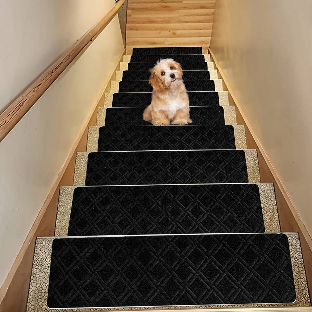 Chmadoxn 4-Piece Non-Slip Stair Treads, Self-Adhesive Striped Carpet Mats, Absorbent & Quiet Step Pads, Can Be Cut to Fit, Washable for Indoor Staircase Safety\u200b\u200b Gray