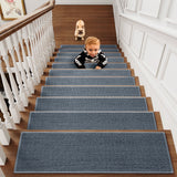 Chmadoxn 4-Piece Non-Slip Stair Treads, Self-Adhesive Striped Carpet Mats, Absorbent & Quiet Step Pads, Can Be Cut to Fit, Washable for Indoor Staircase Safety\u200b\u200b Gray 1