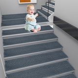 Chmadoxn 4-Piece Non-Slip Stair Treads, Self-Adhesive Striped Carpet Mats, Absorbent & Quiet Step Pads, Can Be Cut to Fit, Washable for Indoor Staircase Safety\u200b\u200b Gray 1