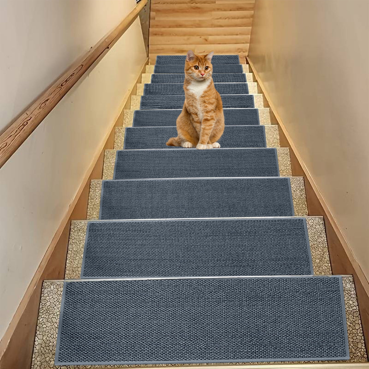 Chmadoxn 4-Piece Non-Slip Stair Treads, Self-Adhesive Striped Carpet Mats, Absorbent & Quiet Step Pads, Can Be Cut to Fit, Washable for Indoor Staircase Safety\u200b\u200b Gray 2