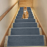 Chmadoxn 4-Piece Non-Slip Stair Treads, Self-Adhesive Striped Carpet Mats, Absorbent & Quiet Step Pads, Can Be Cut to Fit, Washable for Indoor Staircase Safety\u200b\u200b Gray 2