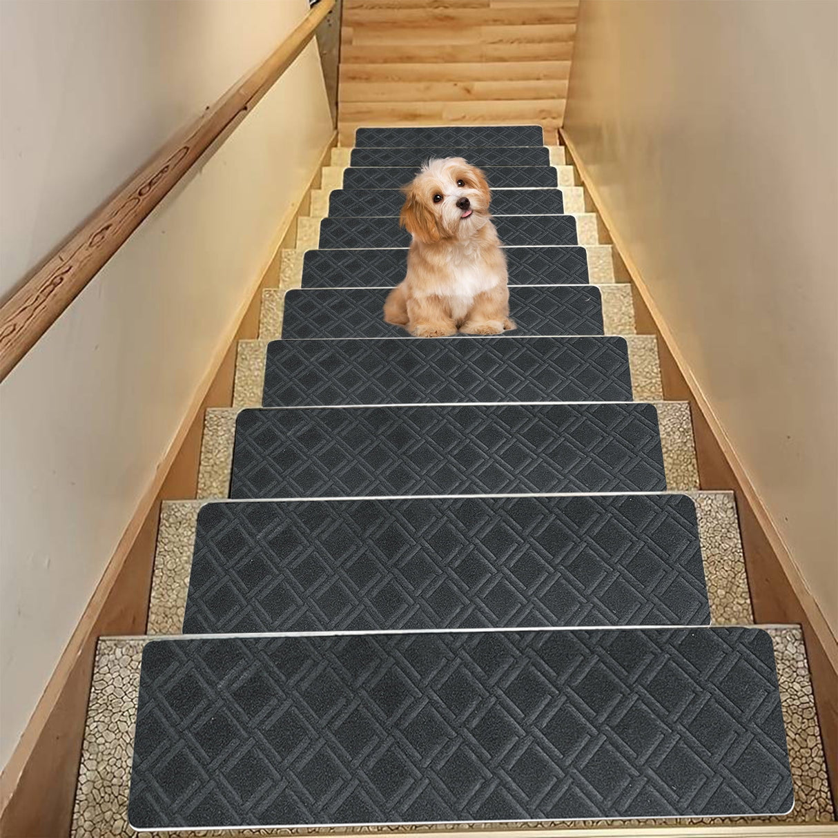 Chmadoxn 4-Piece Non-Slip Stair Treads, Self-Adhesive Striped Carpet Mats, Absorbent & Quiet Step Pads, Can Be Cut to Fit, Washable for Indoor Staircase Safety\u200b\u200b Gray 3