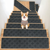 Chmadoxn 4-Piece Non-Slip Stair Treads, Self-Adhesive Striped Carpet Mats, Absorbent & Quiet Step Pads, Can Be Cut to Fit, Washable for Indoor Staircase Safety\u200b\u200b Gray 3 - 45-Degree Angle