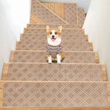 Chmadoxn 4-Piece Non-Slip Stair Treads, Self-Adhesive Striped Carpet Mats, Absorbent & Quiet Step Pads, Can Be Cut to Fit, Washable for Indoor Staircase Safety\u200b\u200b Khaki - 45-Degree Angle