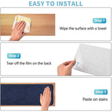 Chmadoxn 4-Piece Non-Slip Stair Treads, Self-Adhesive Striped Carpet Mats, Absorbent & Quiet Step Pads, Can Be Cut to Fit, Washable for Indoor Staircase Safety\u200b\u200b Navy - Close-Up Angle