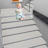 Chmadoxn 4-Piece Non-Slip Stair Treads, Self-Adhesive Striped Carpet Mats, Absorbent & Quiet Step Pads, Can Be Cut to Fit, Washable for Indoor Staircase Safety\u200b\u200b White - Top-Down View