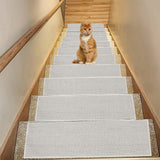 Chmadoxn 4-Piece Non-Slip Stair Treads, Self-Adhesive Striped Carpet Mats, Absorbent & Quiet Step Pads, Can Be Cut to Fit, Washable for Indoor Staircase Safety\u200b\u200b White 1 - Rear View