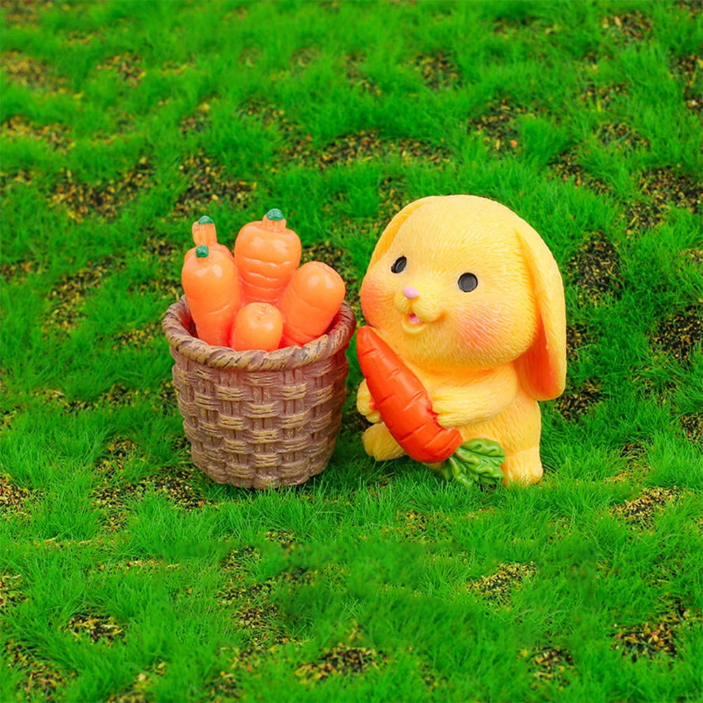 8Pcs Resin Craft Rabbit Miniatures Yellow Bunny Figurines for Home Garden Easter Decoration