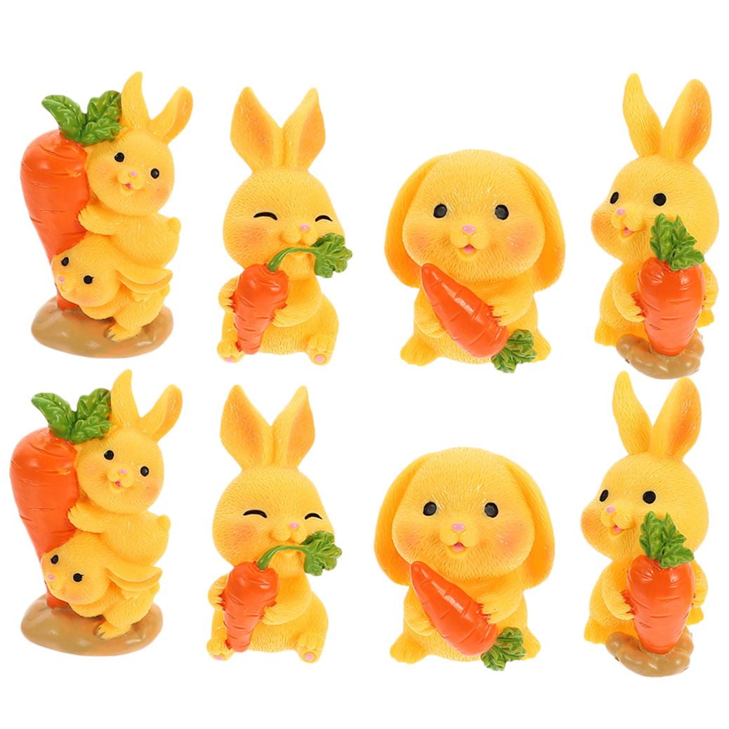 8Pcs Resin Craft Rabbit Miniatures Yellow Bunny Figurines for Home Garden Easter Decoration