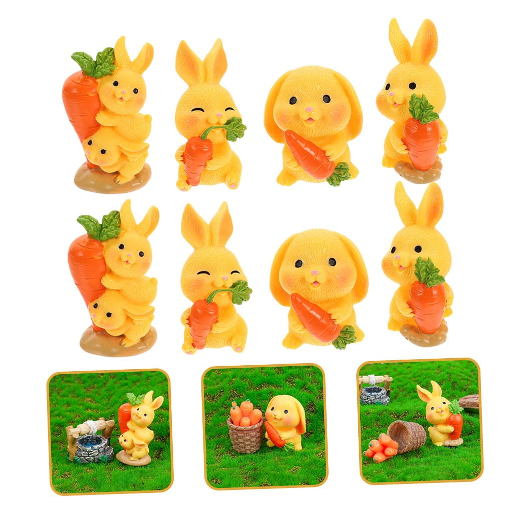 8Pcs Resin Craft Rabbit Miniatures Yellow Bunny Figurines for Home Garden Easter Decoration