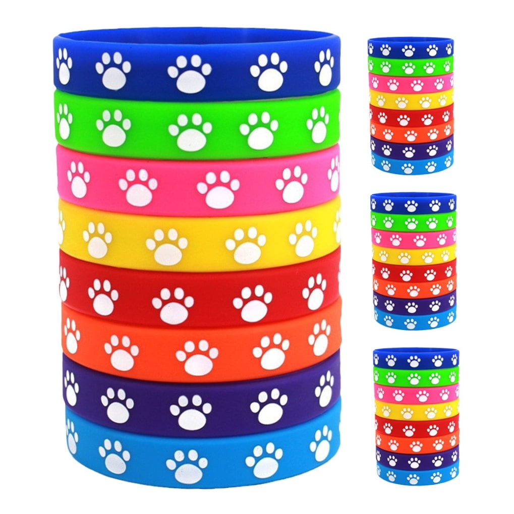 32Pcs Cute Dog Paw Print Silicone Bracelets Soft Comfortable Wristbands