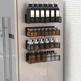 Magnetic Spice Rack Organizer Mesh Design for Refrigerator Oven, Black Storage Rack for Kitchen Spices Condiments, Easy Install Fridge Organizer Black