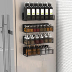 Magnetic Spice Rack Organizer Mesh Design for Refrigerator Oven, Black Storage Rack for Kitchen Spices Condiments, Easy Install Fridge Organizer Black