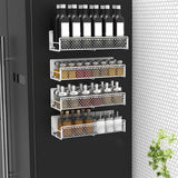 Magnetic Spice Rack Organizer Mesh Design for Refrigerator Oven, Black Storage Rack for Kitchen Spices Condiments, Easy Install Fridge Organizer White