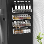 Magnetic Spice Rack Organizer Mesh Design for Refrigerator Oven, Black Storage Rack for Kitchen Spices Condiments, Easy Install Fridge Organizer White