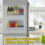 Magnetic Spice Rack Organizer Mesh Design for Refrigerator Oven, Black Storage Rack for Kitchen Spices Condiments, Easy Install Fridge Organizer White
