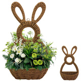 Bunny Basket Hanging Wall Pocket Spring Decor, Hand Woven Wicker Easter Basket, Wicker Easter Baskets Rabbit Statue Spring Wreath for Front Door Brown