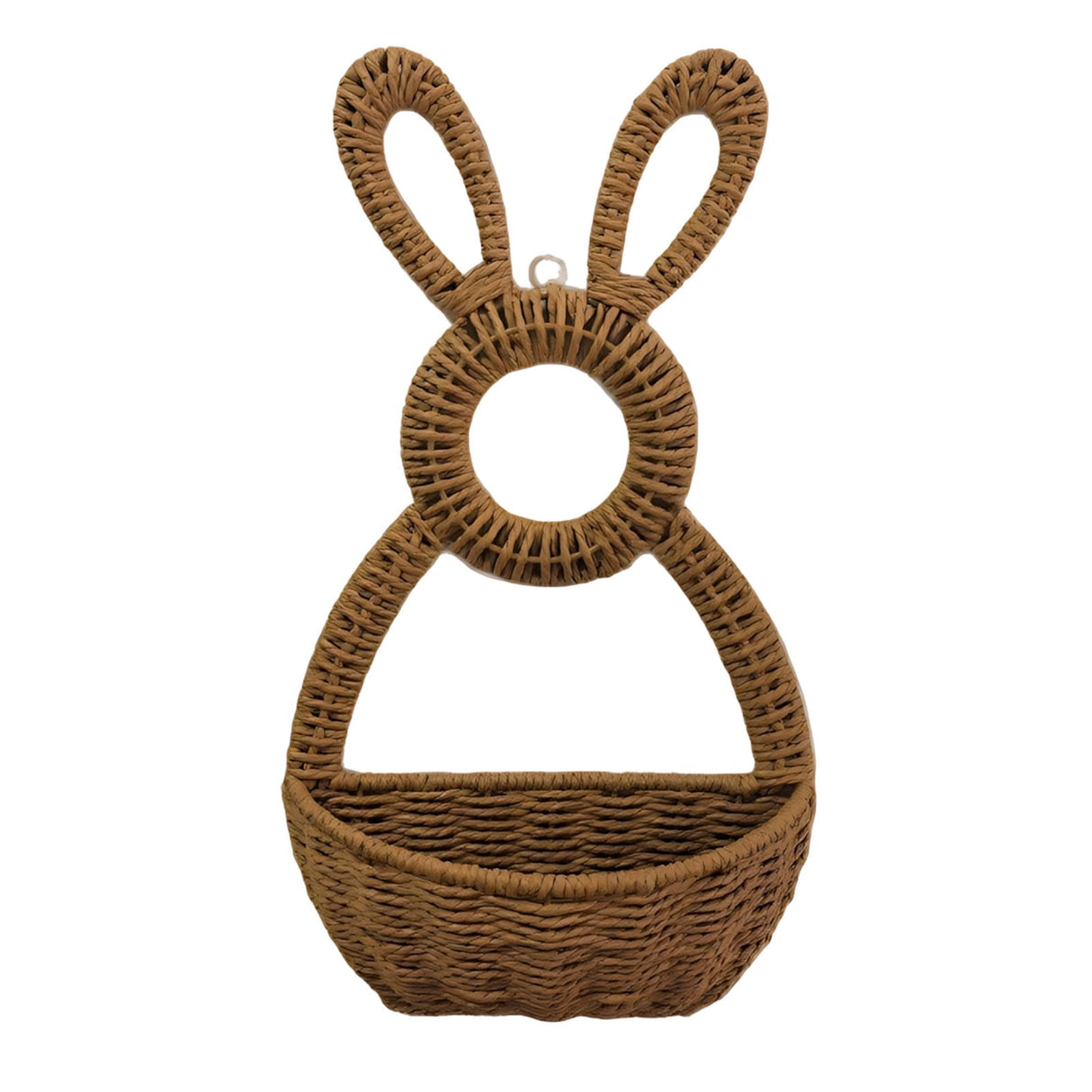 Bunny Basket Hanging Wall Pocket Spring Decor, Hand Woven Wicker Easter Basket, Wicker Easter Baskets Rabbit Statue Spring Wreath for Front Door Brown