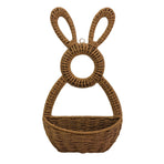 Bunny Basket Hanging Wall Pocket Spring Decor, Hand Woven Wicker Easter Basket, Wicker Easter Baskets Rabbit Statue Spring Wreath for Front Door Brown