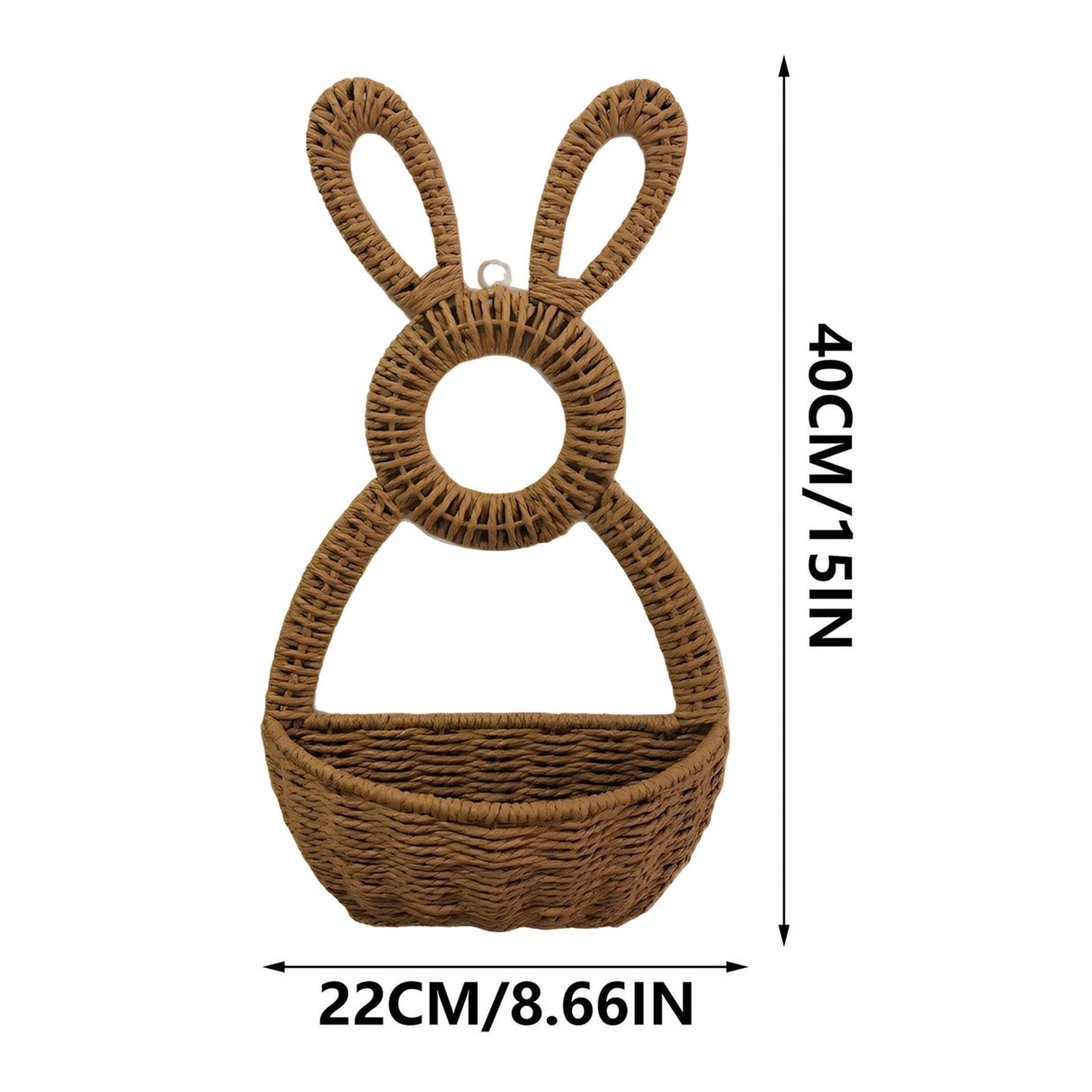 Bunny Basket Hanging Wall Pocket Spring Decor, Hand Woven Wicker Easter Basket, Wicker Easter Baskets Rabbit Statue Spring Wreath for Front Door Brown