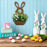 Bunny Basket Hanging Wall Pocket Spring Decor, Hand Woven Wicker Easter Basket, Wicker Easter Baskets Rabbit Statue Spring Wreath for Front Door Brown - 45-Degree Angle