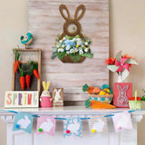 Bunny Basket Hanging Wall Pocket Spring Decor, Hand Woven Wicker Easter Basket, Wicker Easter Baskets Rabbit Statue Spring Wreath for Front Door Brown - Close-Up Angle