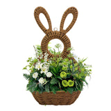 Bunny Basket Hanging Wall Pocket Spring Decor, Hand Woven Wicker Easter Basket, Wicker Easter Baskets Rabbit Statue Spring Wreath for Front Door Brown