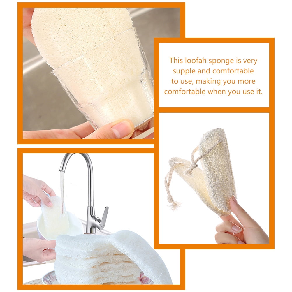 3-Pack Natural Loofah Sponge Kitchen Scrubber Set with High Absorption Beige Multipurpose Cleaning Brushes