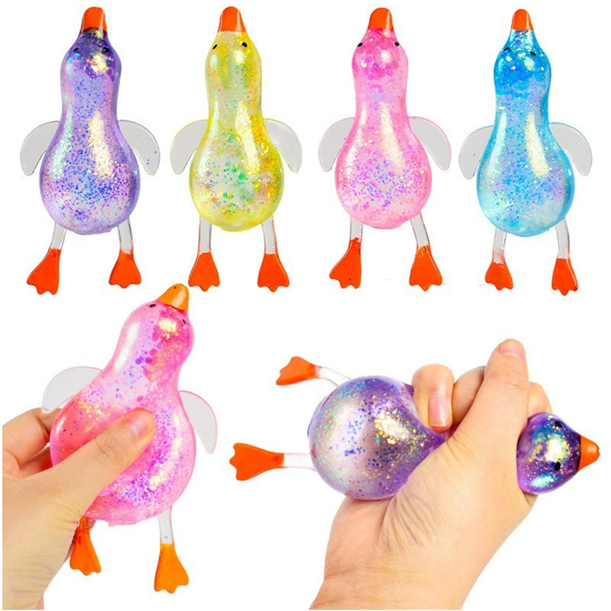 Squeeze Glitter Ducks Fidget Toys Pack Stress Relief Sensory Toys for Kids Adults Anxiety Relief Squeeze Toys (Random, 1pc) N