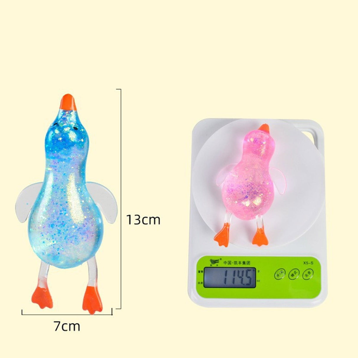 Squeeze Glitter Ducks Fidget Toys Pack Stress Relief Sensory Toys for Kids Adults Anxiety Relief Squeeze Toys (Random, 1pc) N