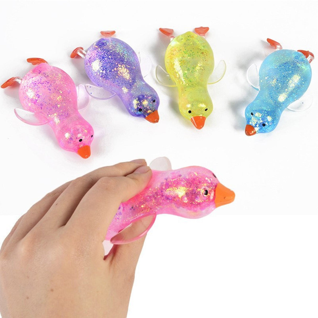 Squeeze Glitter Ducks Fidget Toys Pack Stress Relief Sensory Toys for Kids Adults Anxiety Relief Squeeze Toys (Random, 1pc) N
