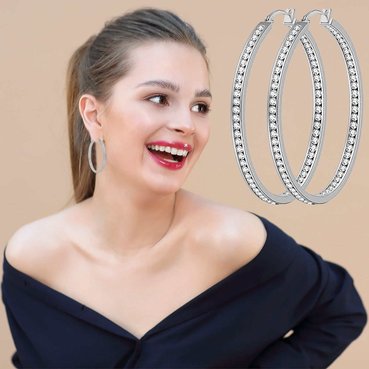 ChmadoxnLarge Hoop, Earrings, Silver, (19'), DTBPRQ50 One Size Silver