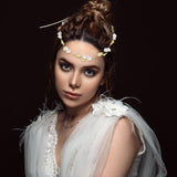Lily of The Valley Floral Headband Golden Ribbon Design for Brides and Teens