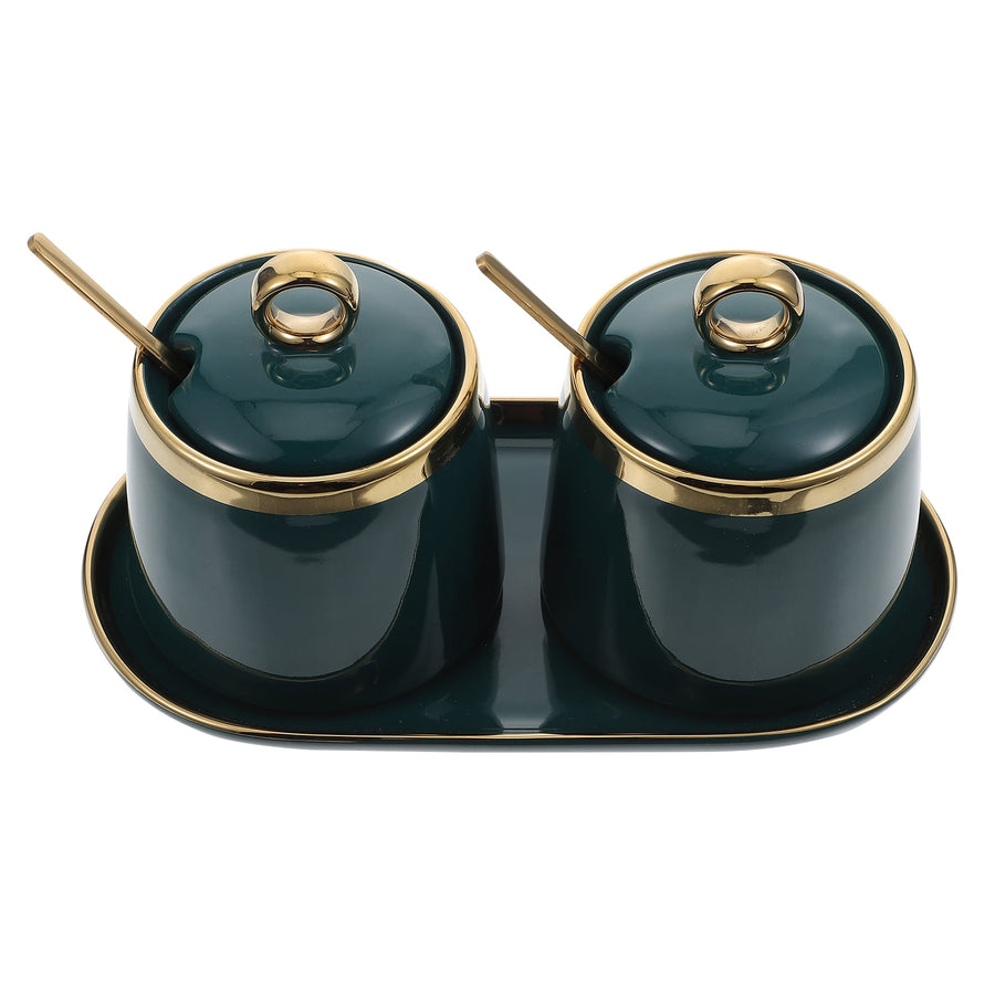 1 Set Sugar Bowls with Lid Tray Spoons Seasoning Boxes Salt Containers