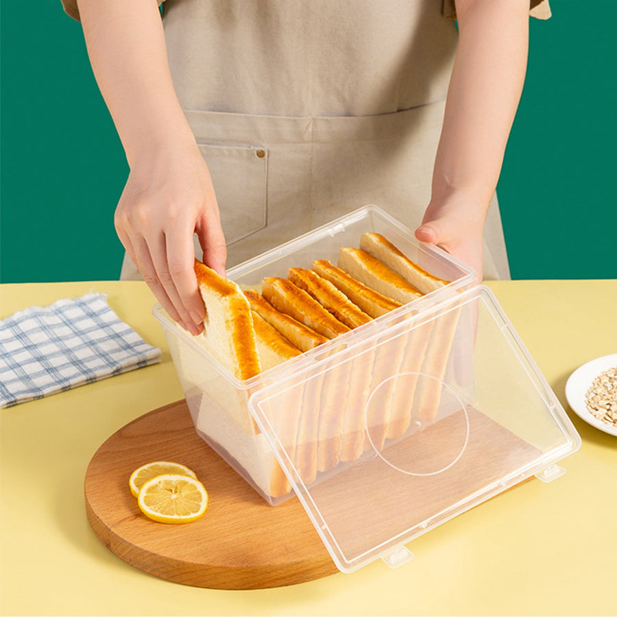 Storage Bins with Lids Airtight Bread Storage Containers Bread Bin Plastic Reusable Loaf Cake Clear Bread Dispenser Fresh Bread Organizer Bin （7.48×5.12 in）