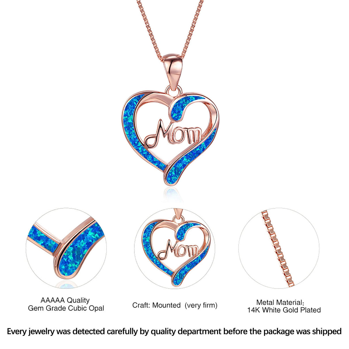 Necklace for Mom 925 Silver Love Heart Pendant Necklace Birthstones Jewelry Blue Sapphire Pearl Simulated and More Stones Jewelry Women Birthday Mother's Day Silver