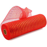 10 Inch x 30 Feet Deco Poly Mesh Ribbon, Metallic Foil Poly Mesh Ribbon, for Wreaths, Swags, Craft, Wedding, Party and Decorating Supplies Red