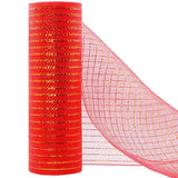 10 Inch x 30 Feet Deco Poly Mesh Ribbon, Metallic Foil Poly Mesh Ribbon, for Wreaths, Swags, Craft, Wedding, Party and Decorating Supplies Red