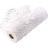 10 Inch x 30 Feet Deco Poly Mesh Ribbon, Metallic Foil Poly Mesh Ribbon, for Wreaths, Swags, Craft, Wedding, Party and Decorating Supplies White