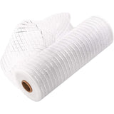 10 Inch x 30 Feet Deco Poly Mesh Ribbon, Metallic Foil Poly Mesh Ribbon, for Wreaths, Swags, Craft, Wedding, Party and Decorating Supplies White - Front View