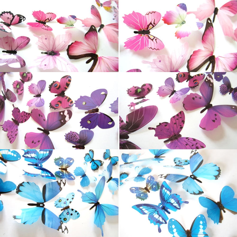 12Pcs Butterfly Wall Decals, 3D Butterfly Wall Stickers Removable DIY Home Decorations Art Decor Wall Stickers Murals for Kids Bedroom Living Room Classroom Office Green
