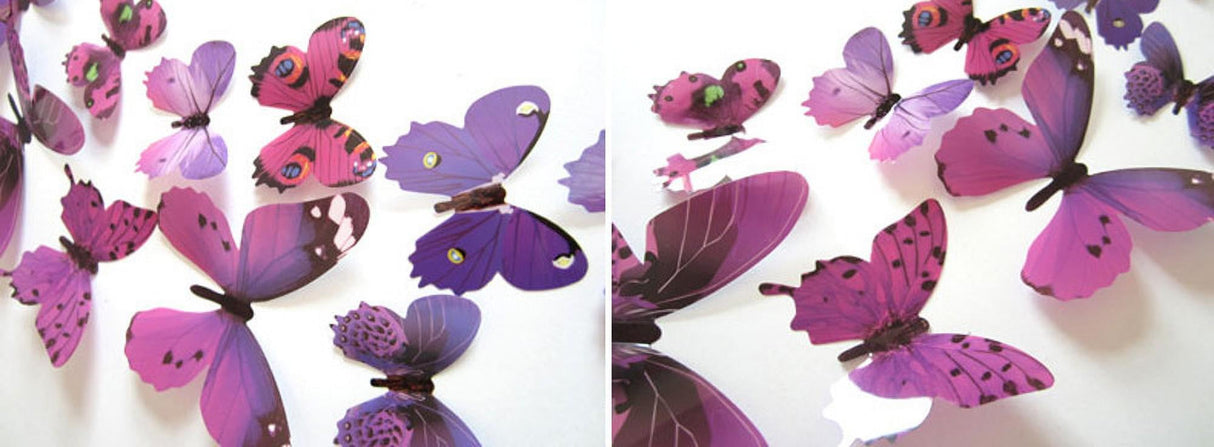 12Pcs Butterfly Wall Decals, 3D Butterfly Wall Stickers Removable DIY Home Decorations Art Decor Wall Stickers Murals for Kids Bedroom Living Room Classroom Office Purple
