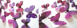 12Pcs Butterfly Wall Decals, 3D Butterfly Wall Stickers Removable DIY Home Decorations Art Decor Wall Stickers Murals for Kids Bedroom Living Room Classroom Office Purple - Front View