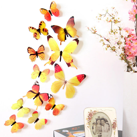 12Pcs Butterfly Wall Decals, 3D Butterfly Wall Stickers Removable DIY Home Decorations Art Decor Wall Stickers Murals for Kids Bedroom Living Room Classroom Office Yellow