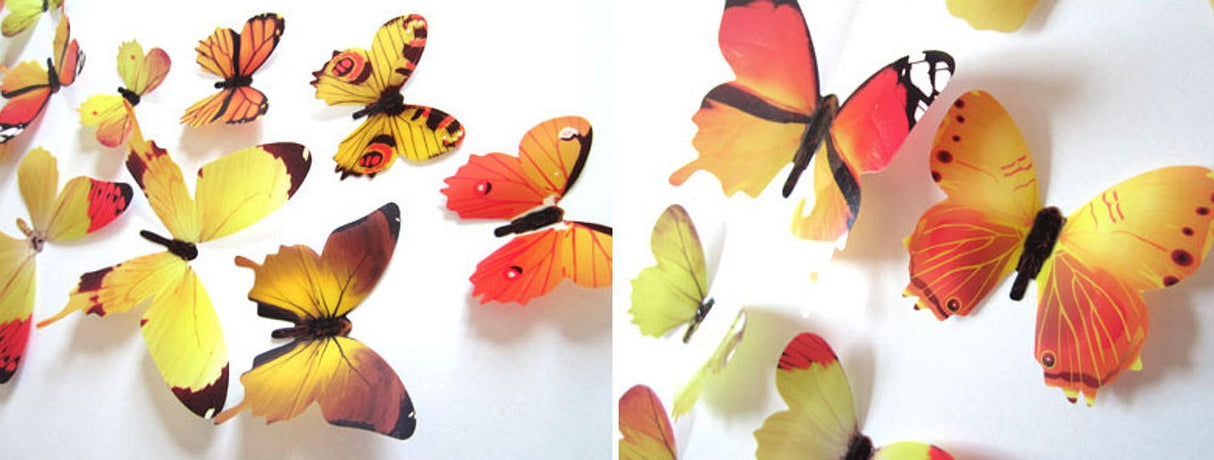 12Pcs Butterfly Wall Decals, 3D Butterfly Wall Stickers Removable DIY Home Decorations Art Decor Wall Stickers Murals for Kids Bedroom Living Room Classroom Office Yellow