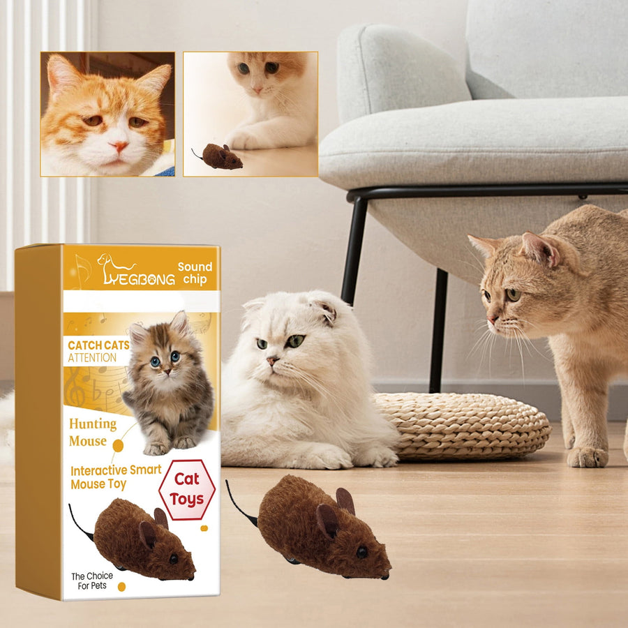 Interactive Toys for Indoor Cats, Mouse Toys with Electronic Realistic Squeaky Sound, Automatic Moving Kitten Toys Electric Mice Toy Self Play Exercise Brown