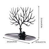 Jewelry Tree Stand Organizer Jewelry Display Tray Deer Tree Jewellery Holder Hanger for Necklaces Bracelet Earrings Birthday Gifts Jewellery Stand Rack Storage 9.6×5.7×8.5 in Black - Front View