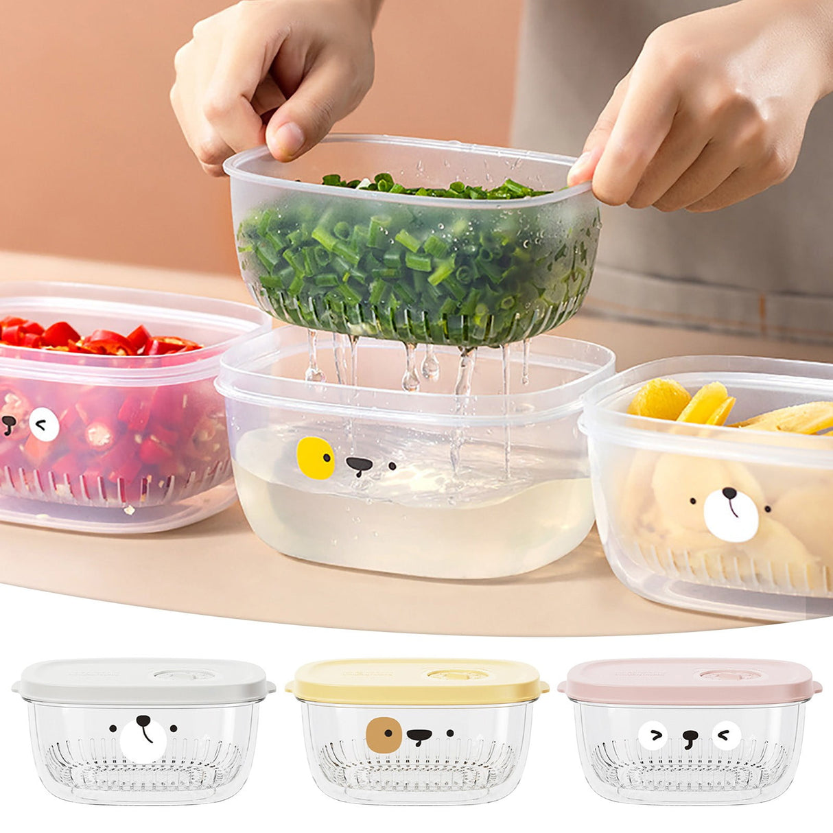 Fridge Berry Storage Container with Lids with Strainer, Plastic Fresh Produce Saver Keeper for Vegetable Fruit Meat Lettuce, BPA Free Kitchen Refrigerator Organization Pink