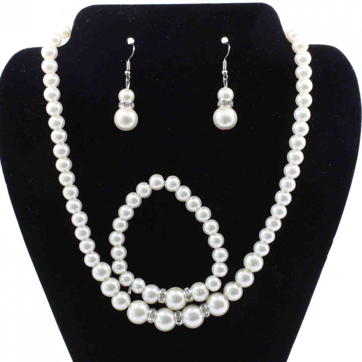 Pearl Necklace and Earring Set Simulated Shell Pearls Round White Silver Pearl Stud Earrings Bracelets Wedding Jewelry Sets for Bride Bridesmaid Women Necklaces for Women Multicolor