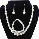 Pearl Necklace and Earring Set Simulated Shell Pearls Round White Silver Pearl Stud Earrings Bracelets Wedding Jewelry Sets for Bride Bridesmaid Women Necklaces for Women Multicolor